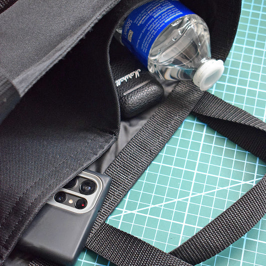 interior pockets in black tote bag