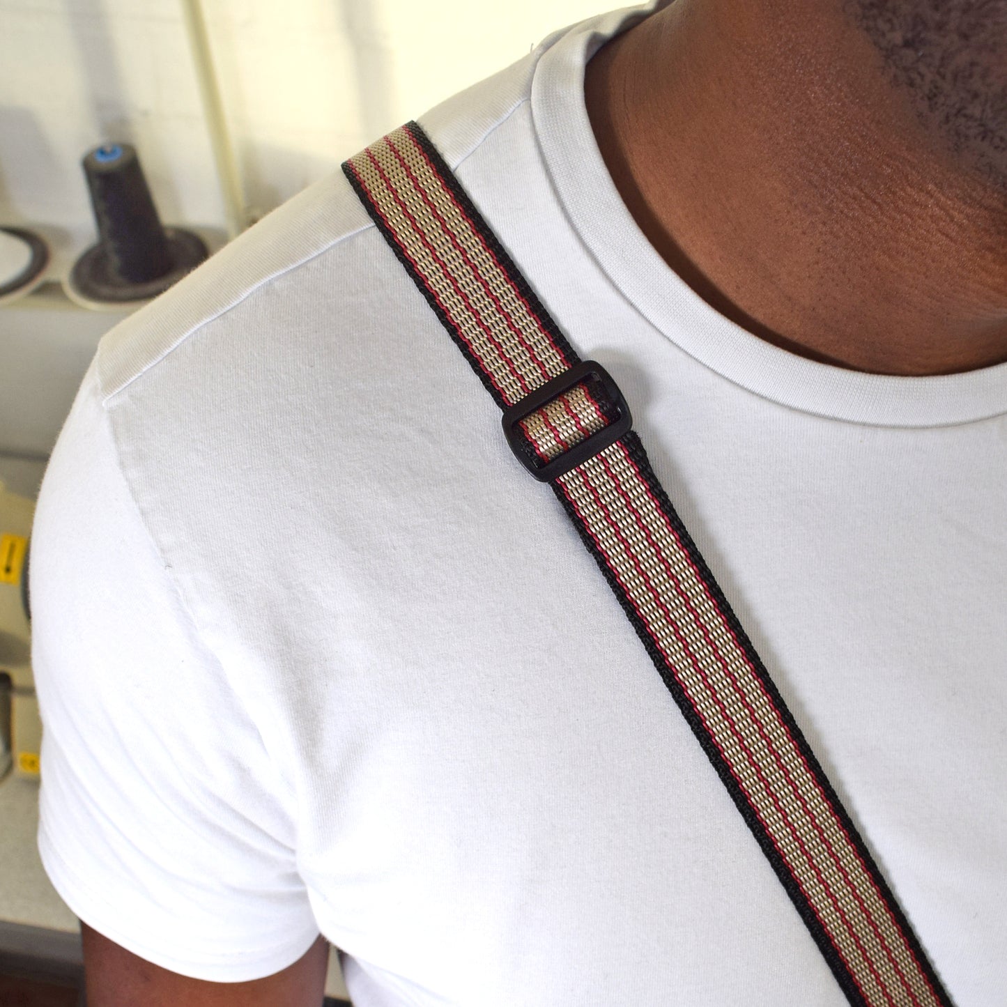 Universal Adjustable Shoulder Strap 25mm | RED & SAND PINSTRIPE
