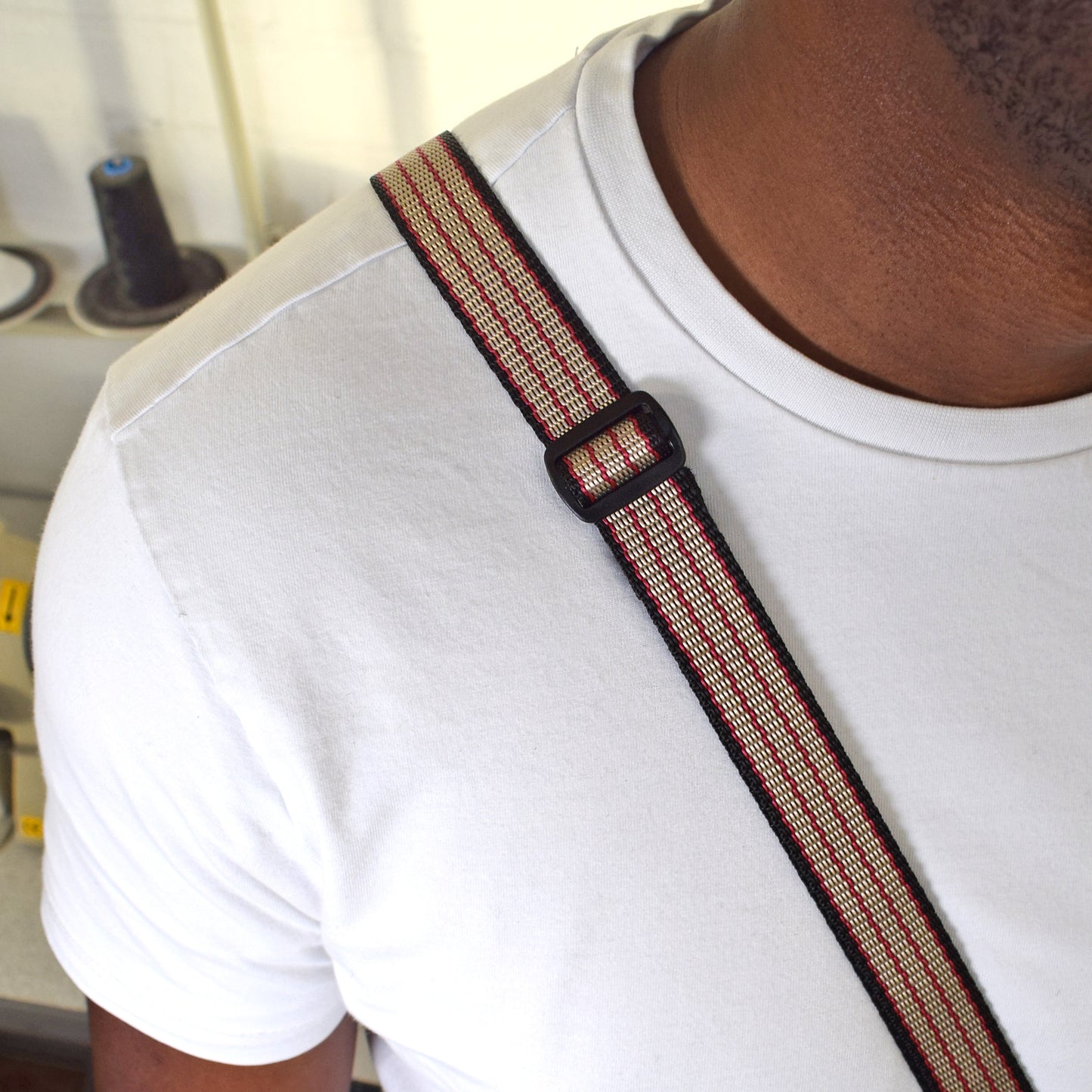 Adjustable Shoulder Strap 25mm | RED & SAND PINSTRIPE